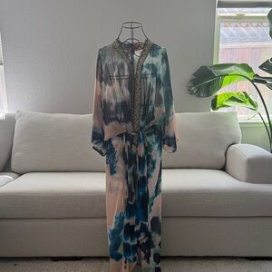 Suki So Goddess Kimono - Elegant Blue and Cream Swim Coverup